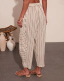 Yacht Day Striped Drawstring Cotton Wide Leg Pants