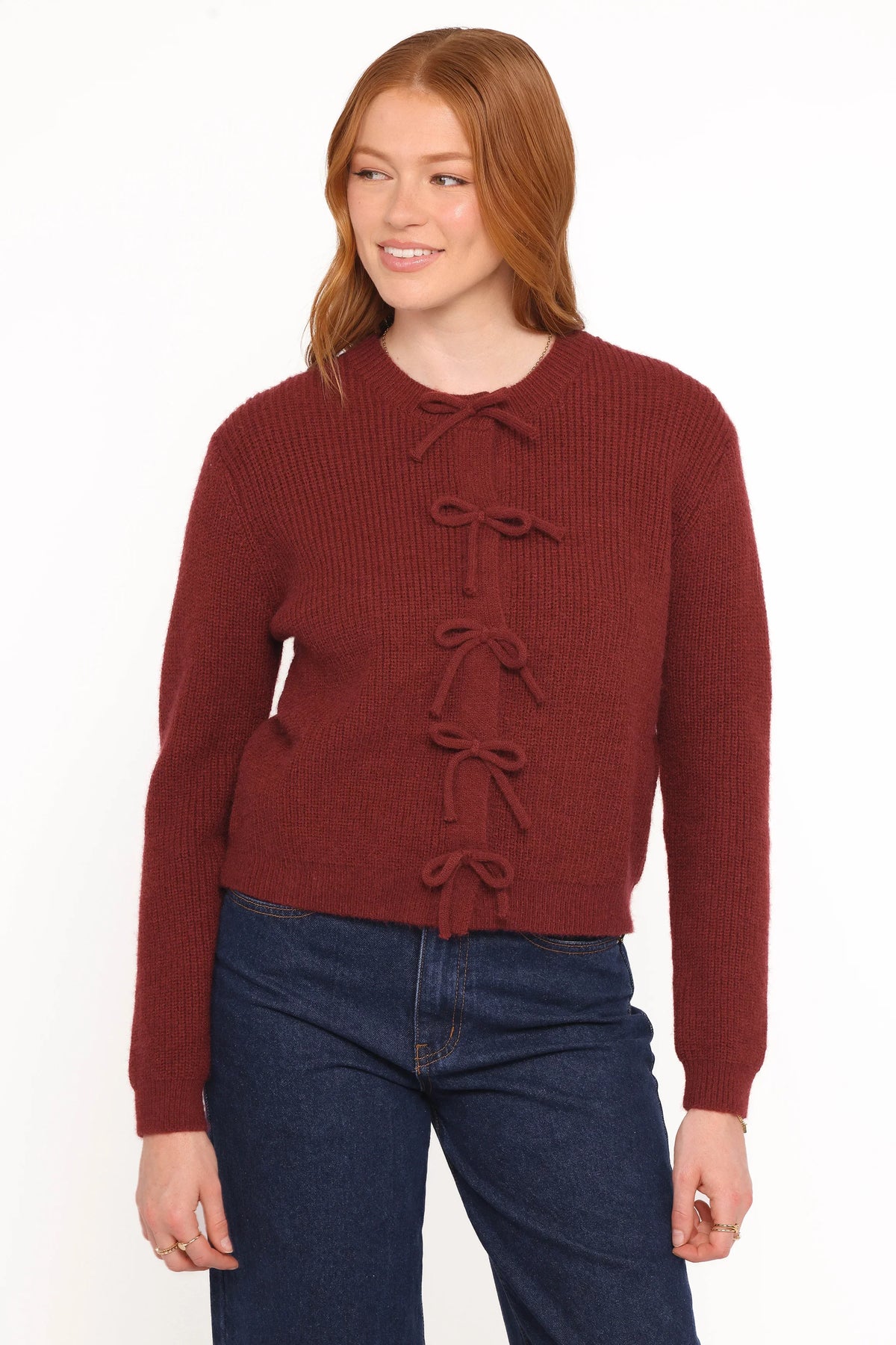 Wilde Bow Front Cardigan Burgundy