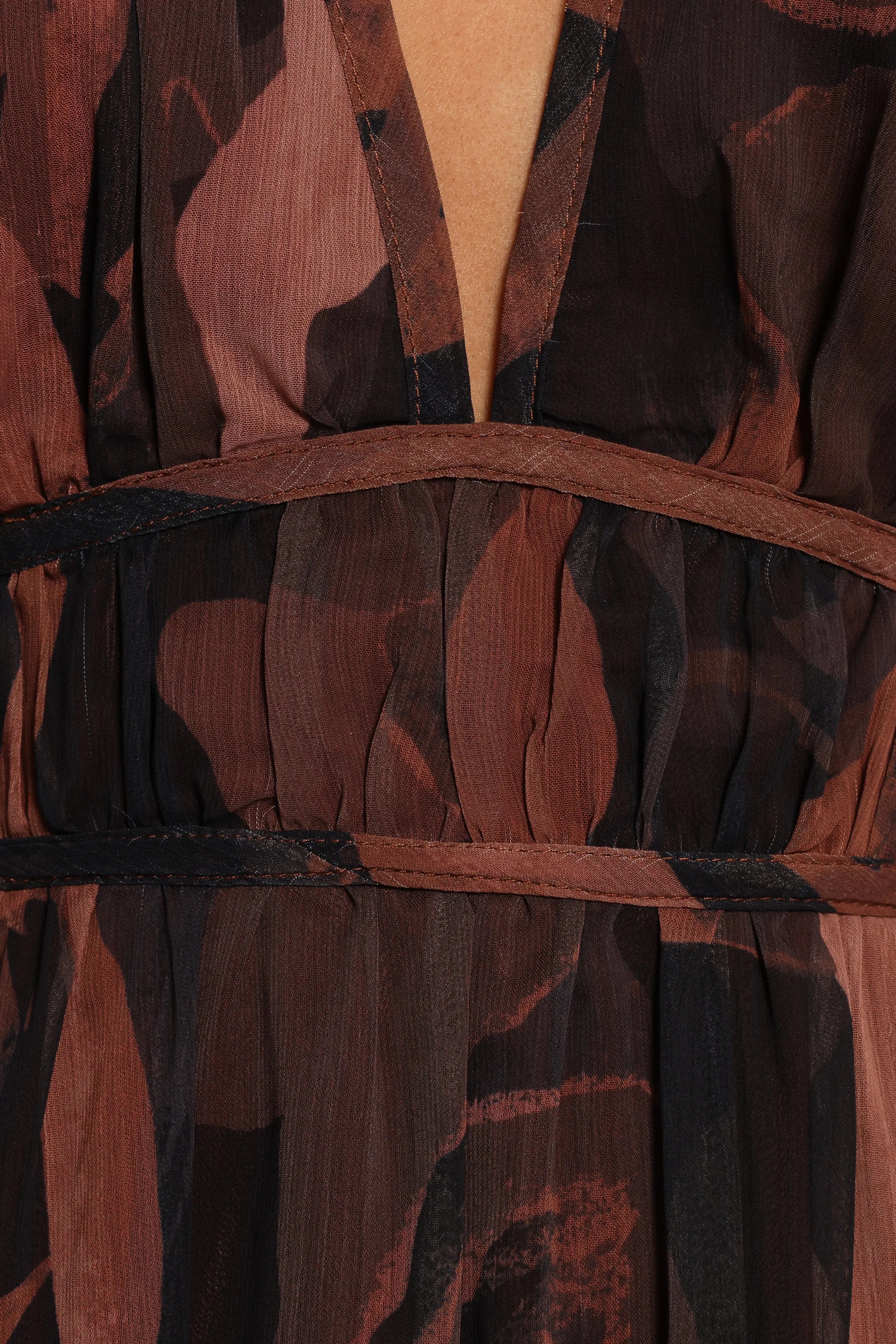 Blayze Long Sleeve Maxi Dress Brown Print