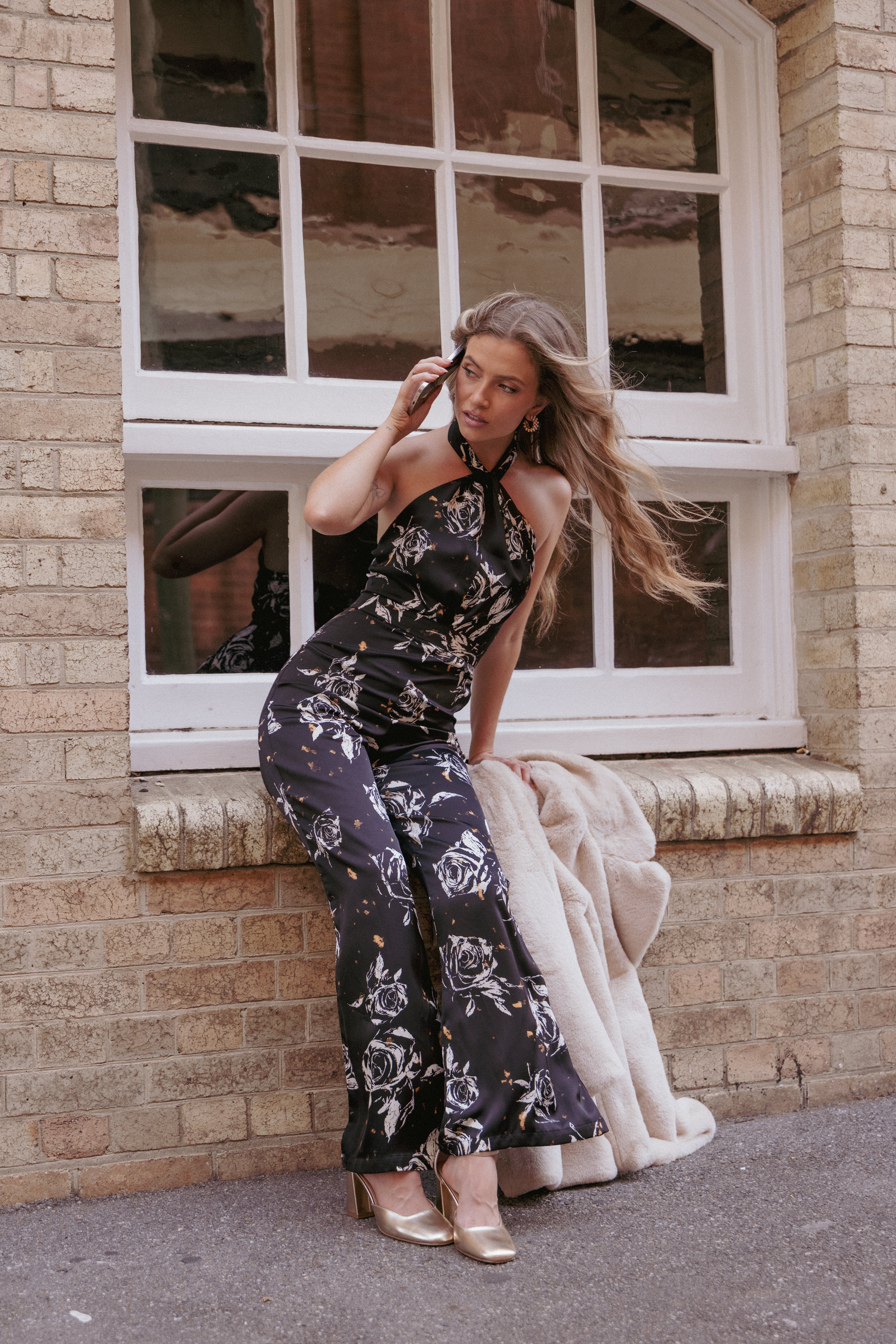 Raelynn Halter Jumpsuit Black Floral