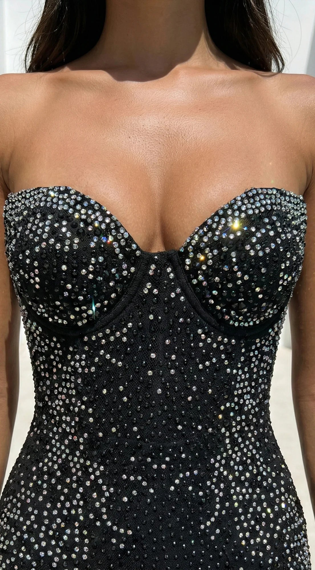 Tayah Rhinestone Strapless Maxi Dress Black