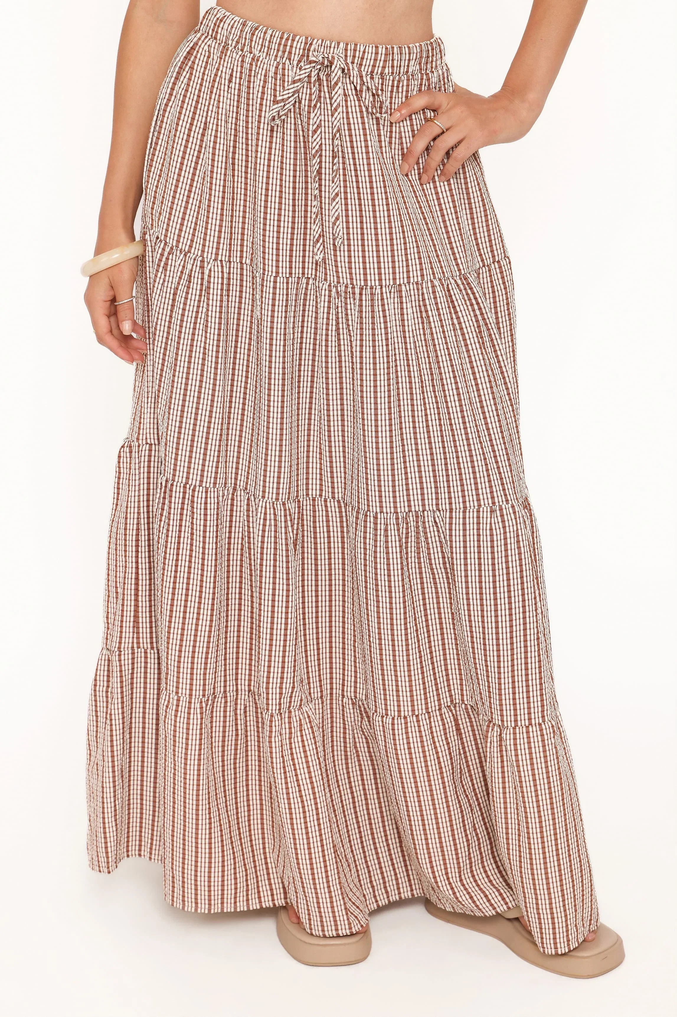 Eirlys Tiered Skirt Set Brown White
