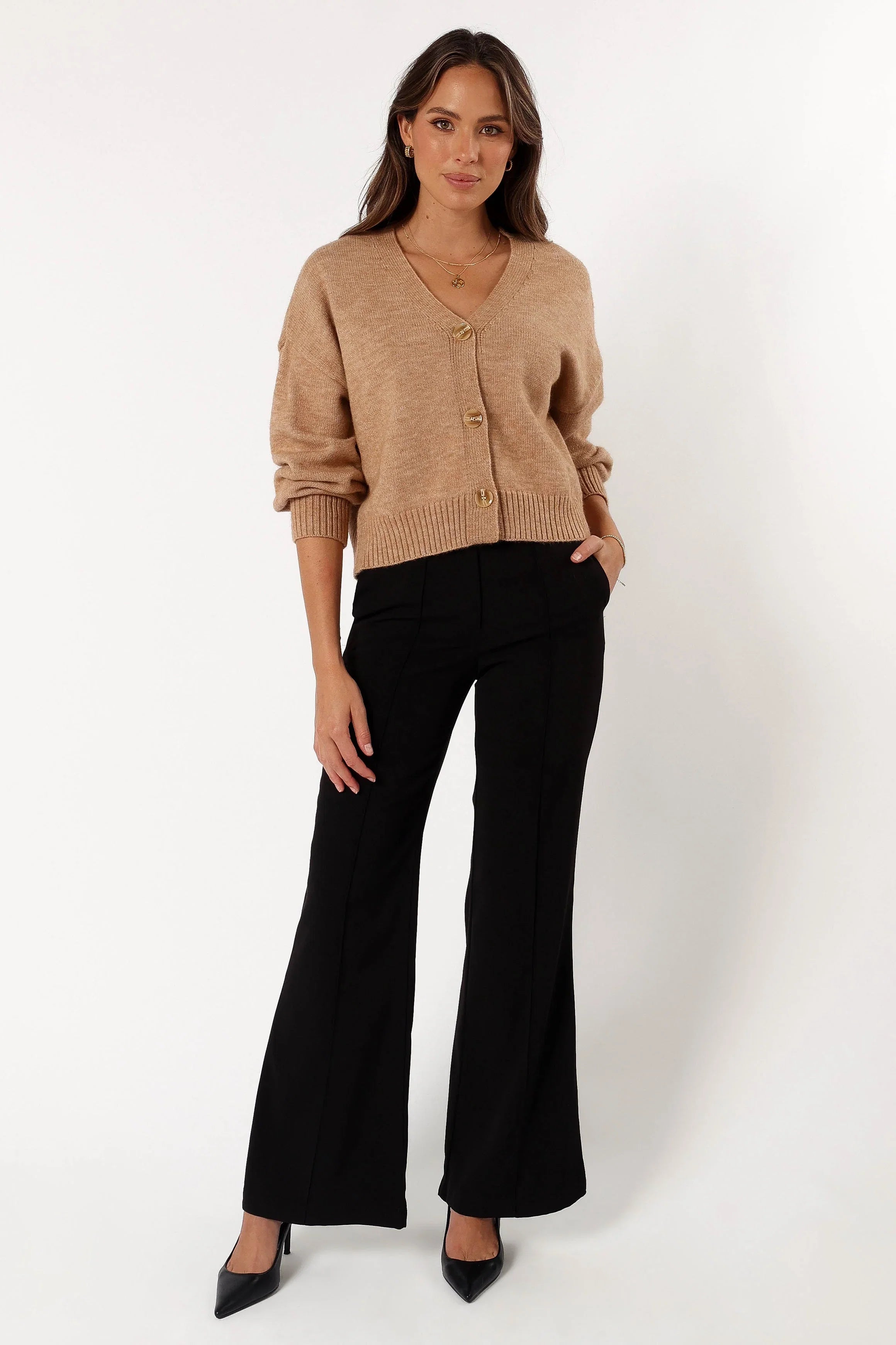 Isabel Button Front Cardigan Beige