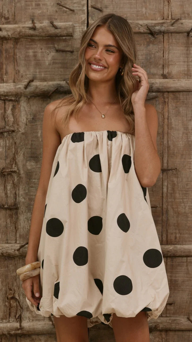 Everly Strapless Mini Dress Oat Black Polka