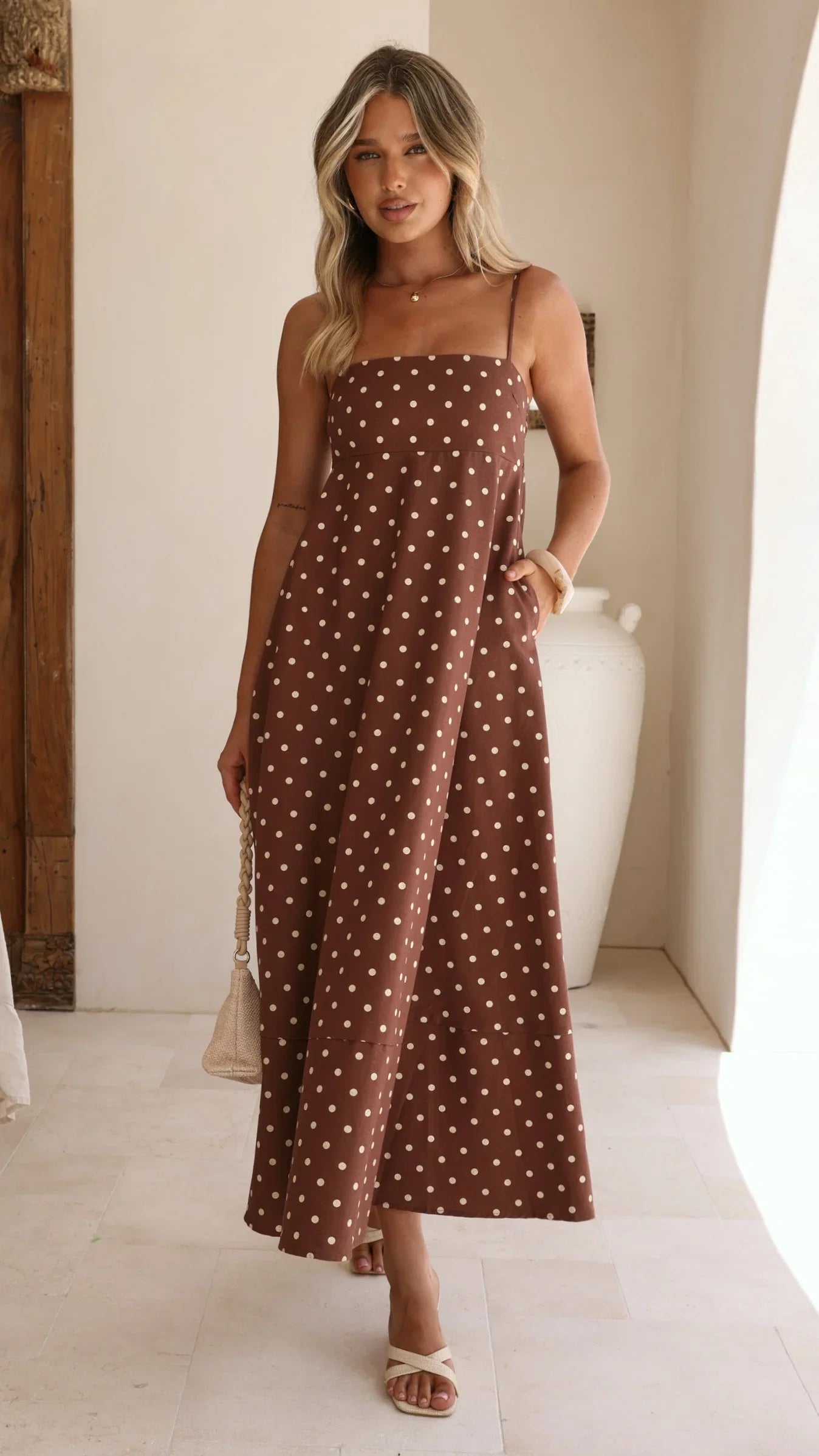 Elie Maxi Dress Chocolate Cream Polka Dot