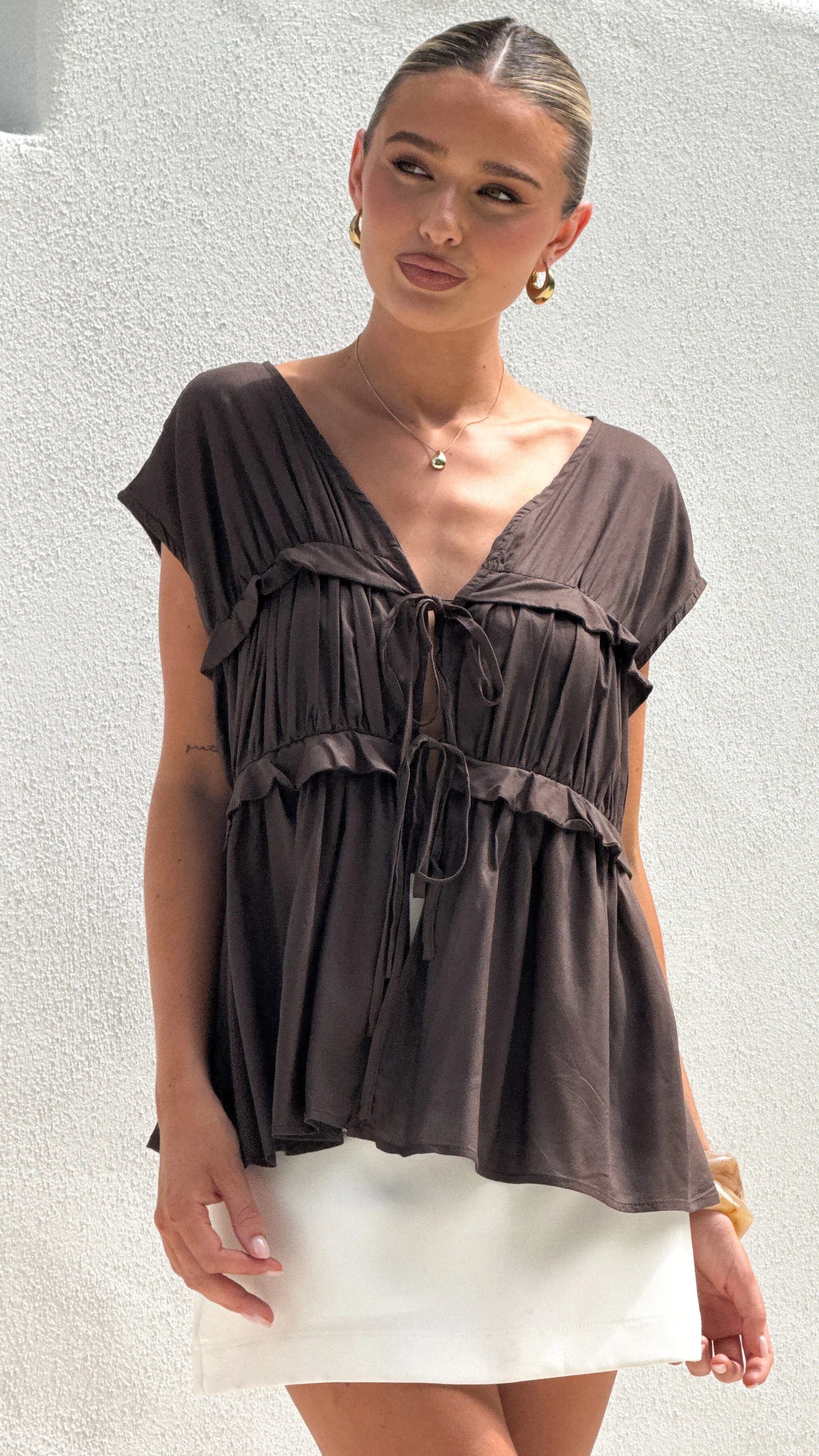 Makayla Tie Top Chocolate