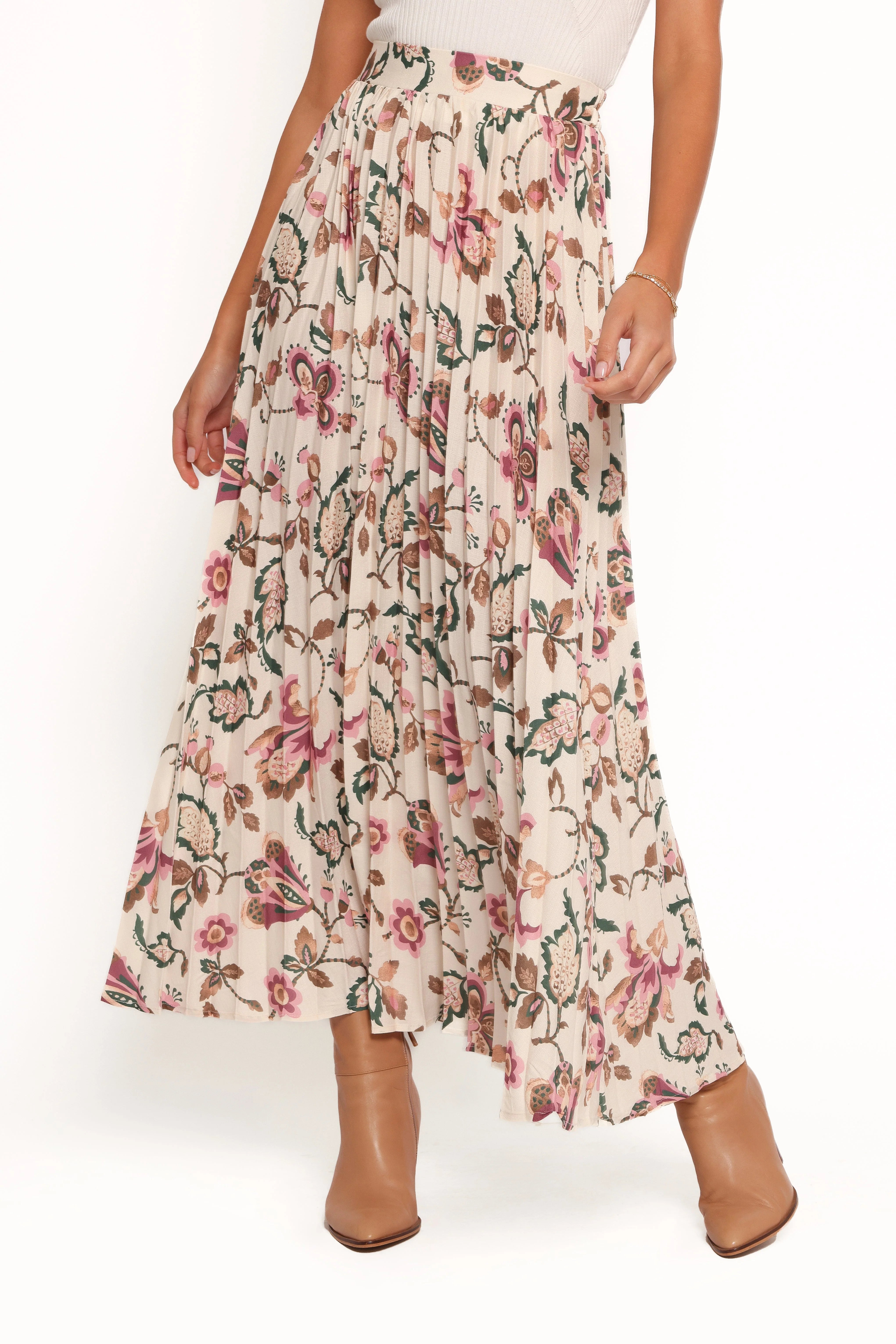 Michael Pleated Midi Skirt Paisley Floral