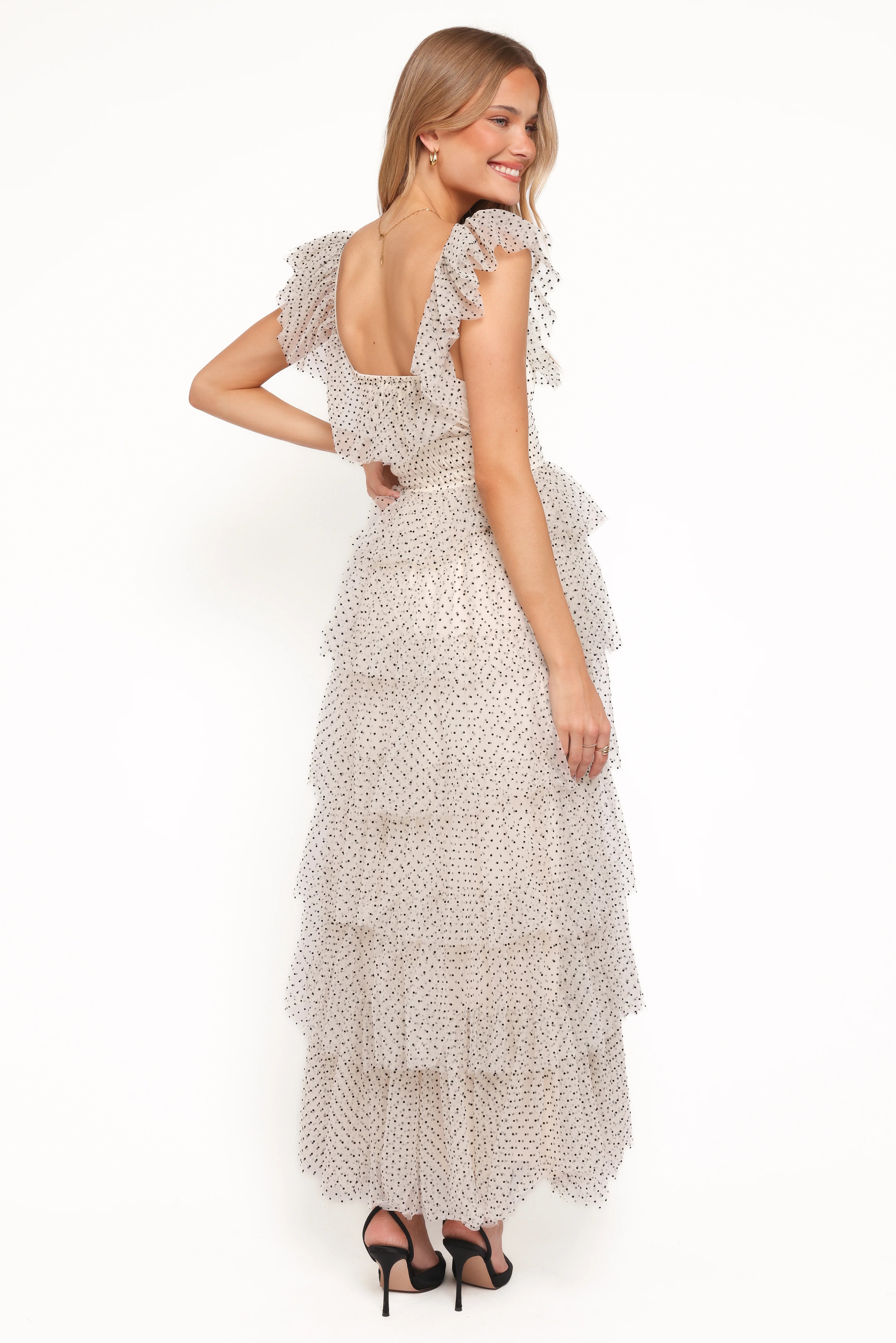 Belle Maxi Dress Cream Polka Dot