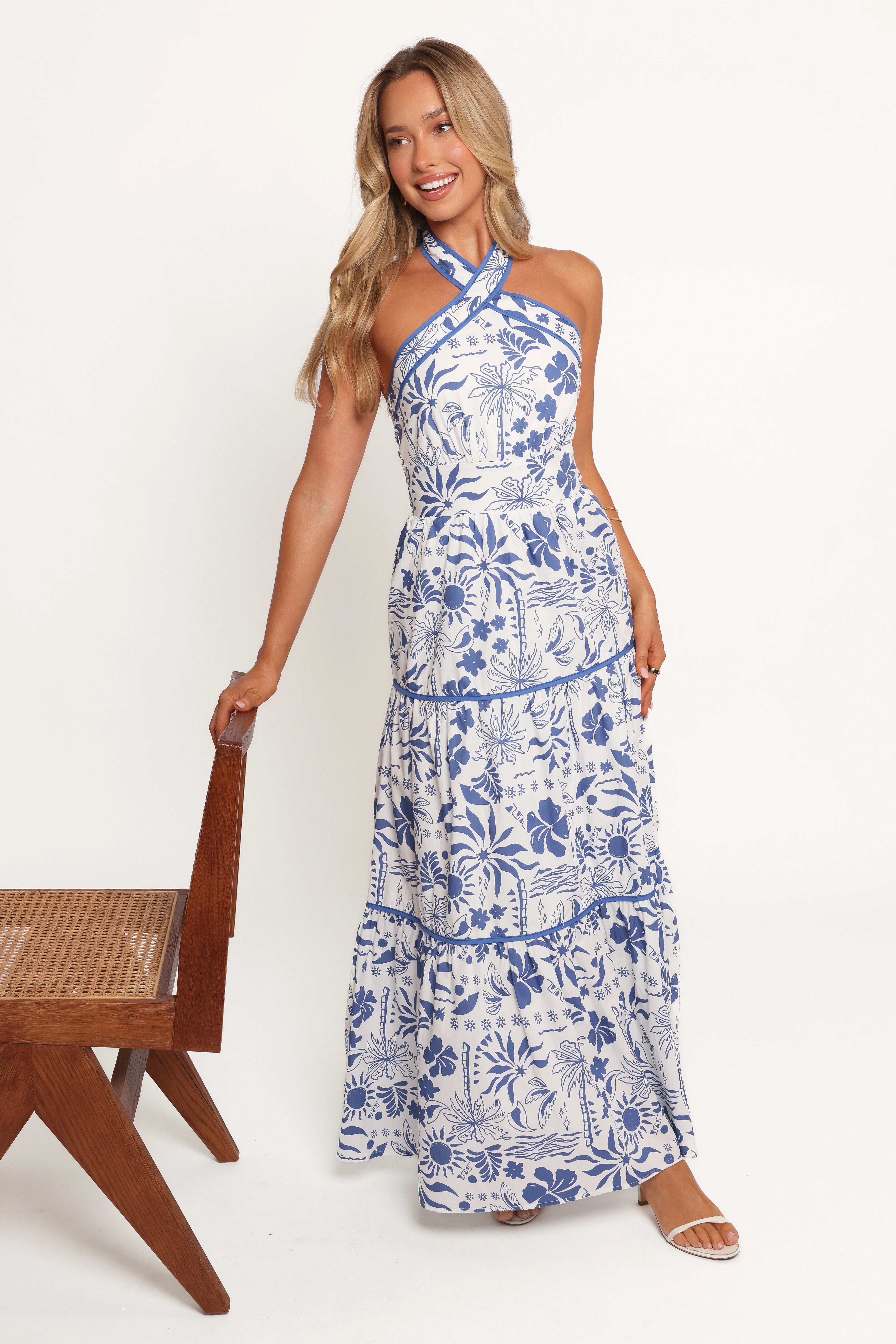 Fernanda Halterneck Maxi Dress Blue Tropical