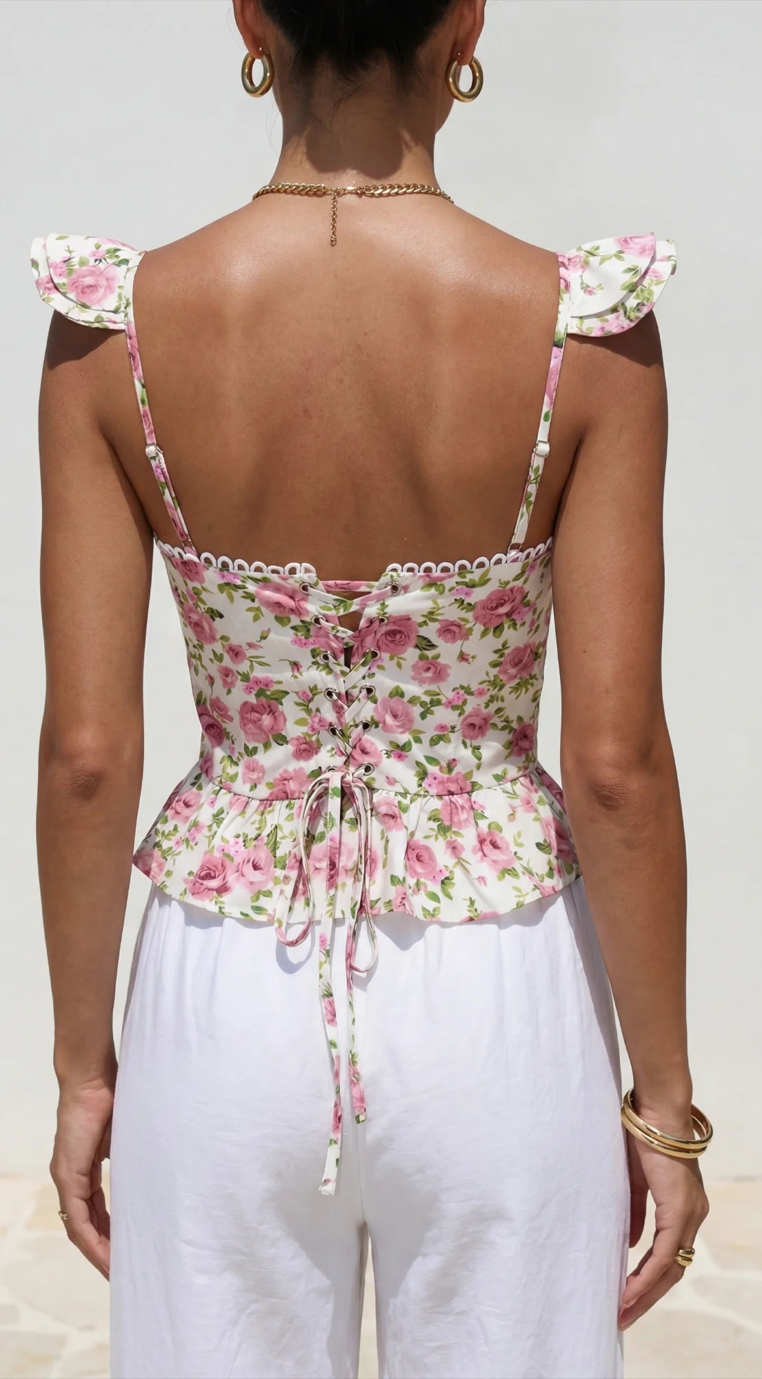 Zala Floral Corset Ruffle Top Cream