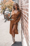 Nova Wrap Knit Midi Dress Camel