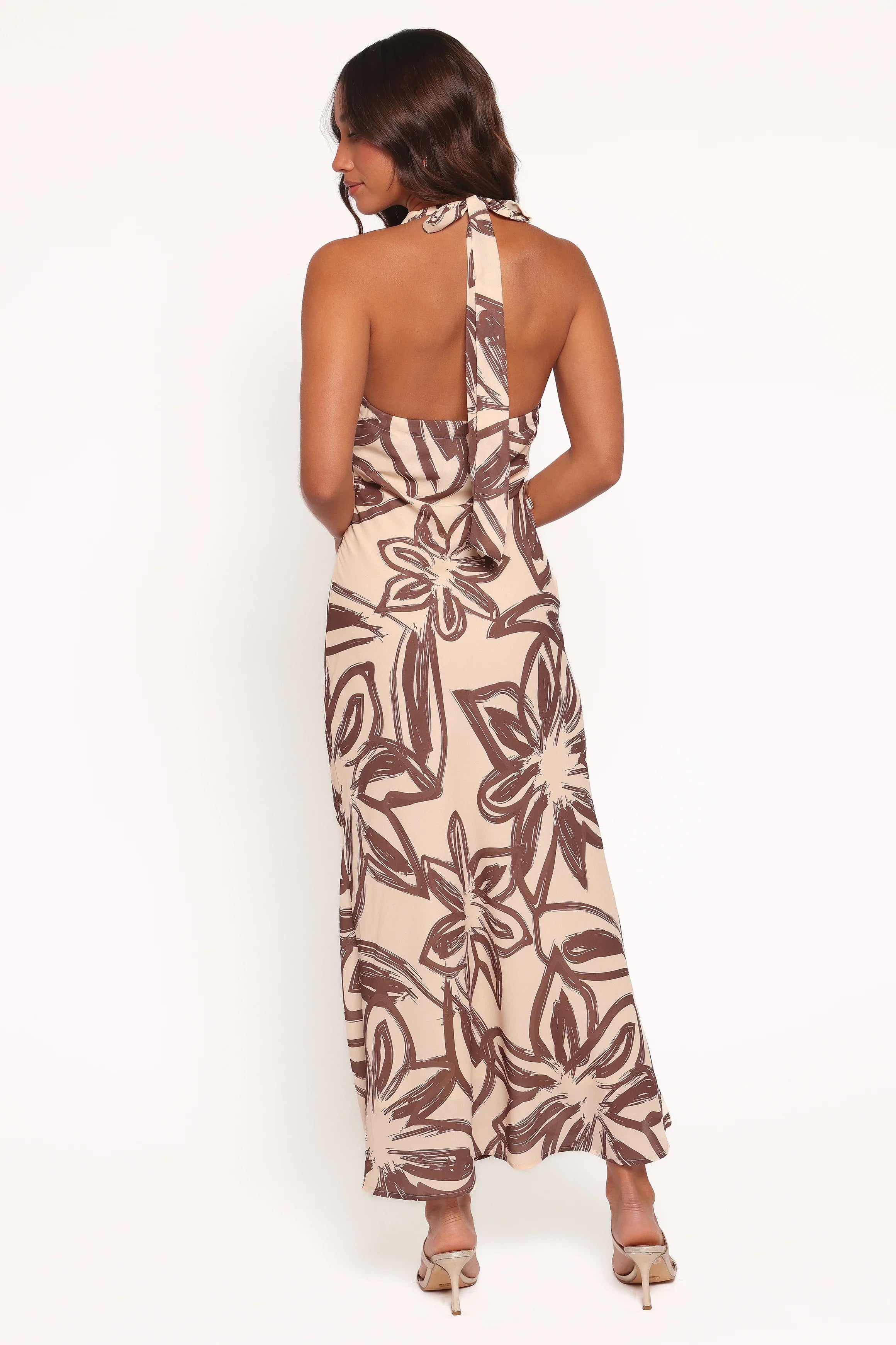 Warner Halter Dress Cream Brown