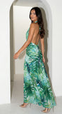 Capri Halter Tropical Print Maxi Dress Aqua Green