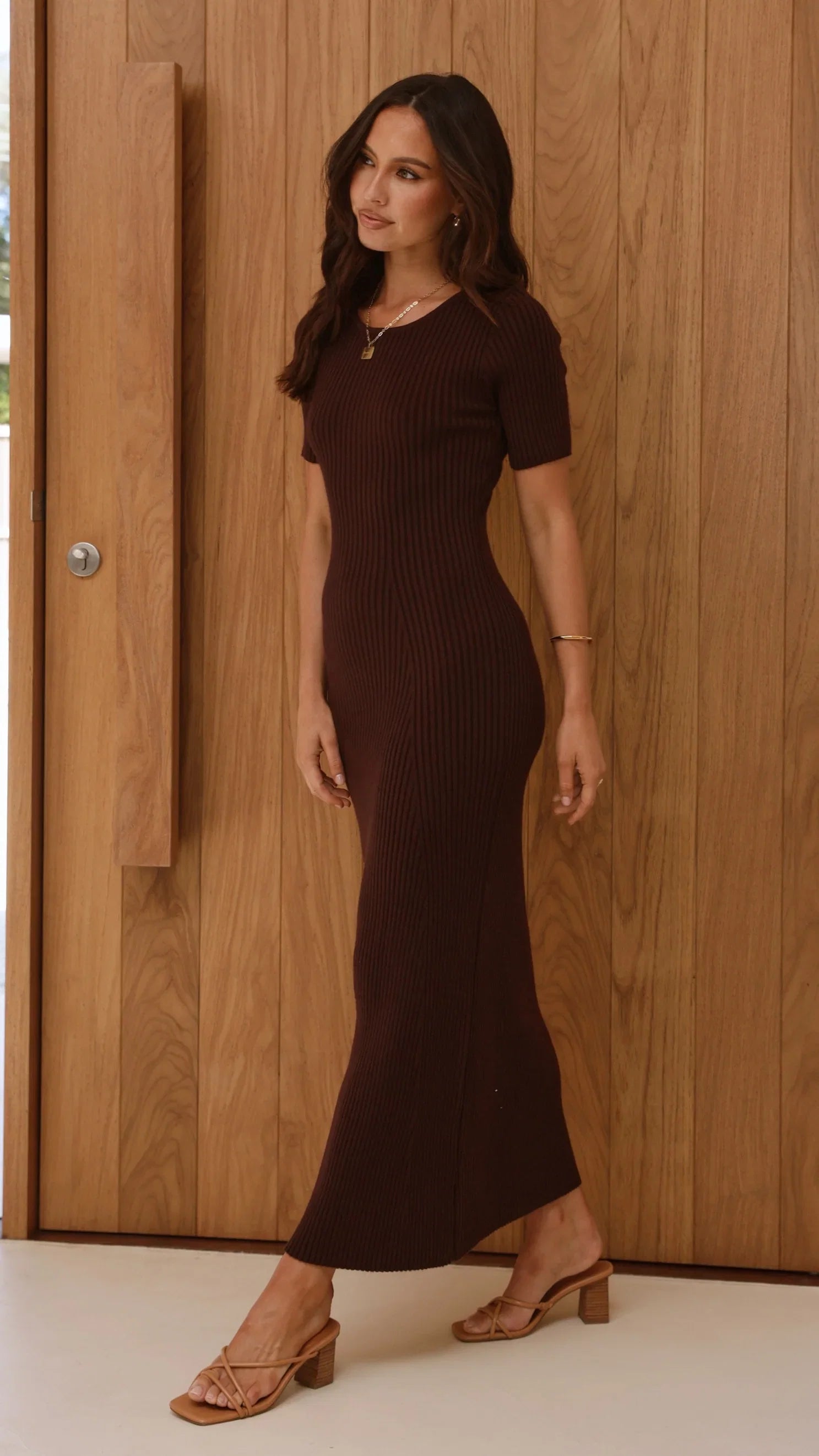 Eden Ribbed Maxi Dress Chocolate