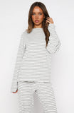 Slow Life Long Sleeve Pyjama Top Grey White Stripe