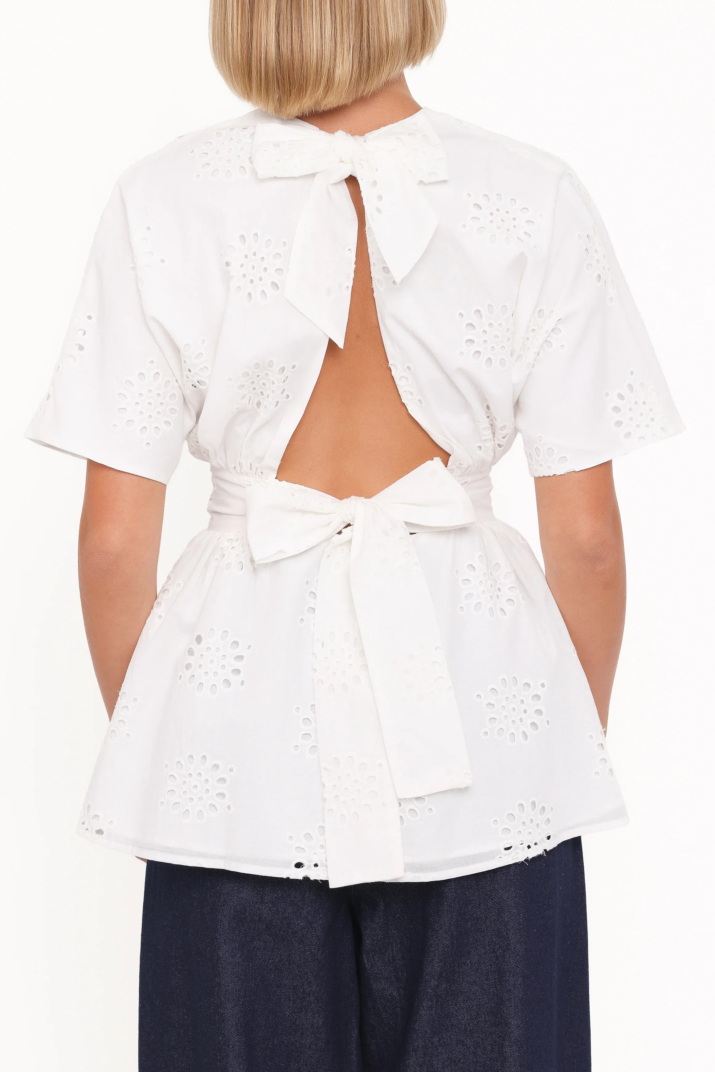 Carmel Tie Back Tunic Top White Embroidery