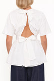 Carmel Tie Back Tunic Top White Embroidery