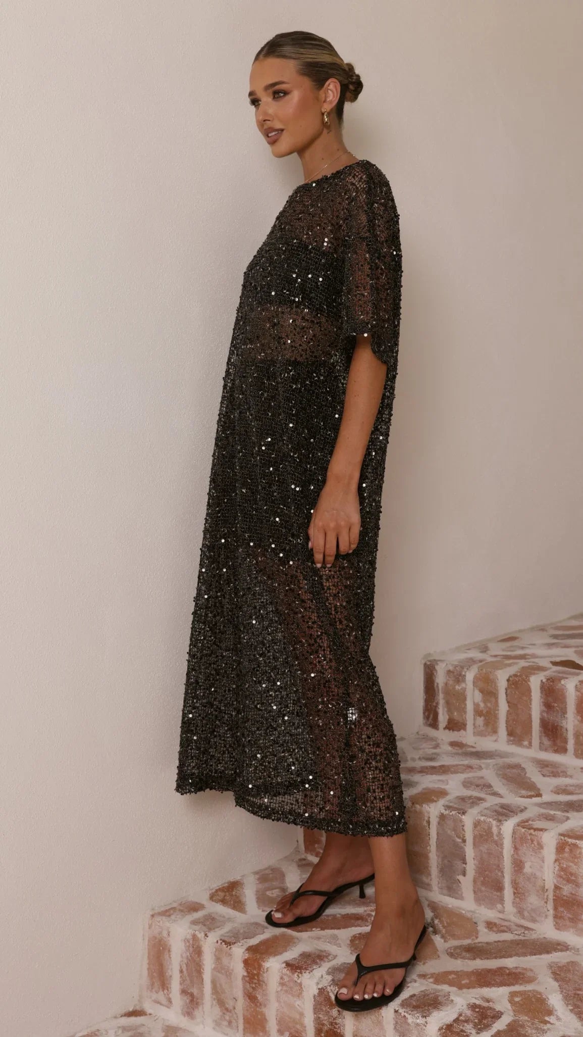 Zinnia Sequins Maxi Dress Black