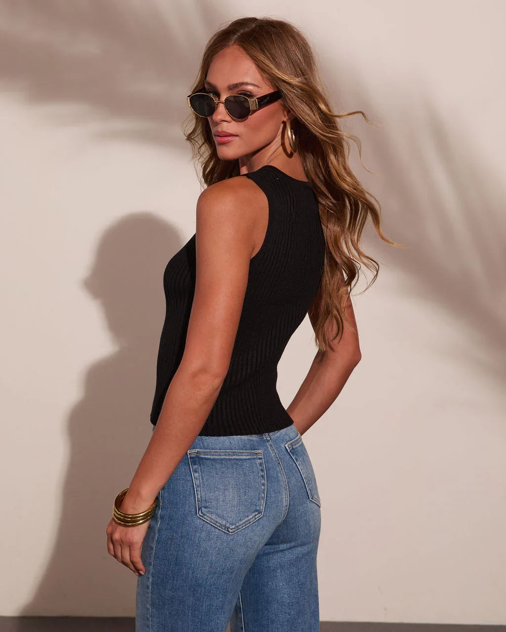 Style Vault Ribbed Knit Button Down Top