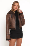 Omi Faux Matte Leather Jacket Brown