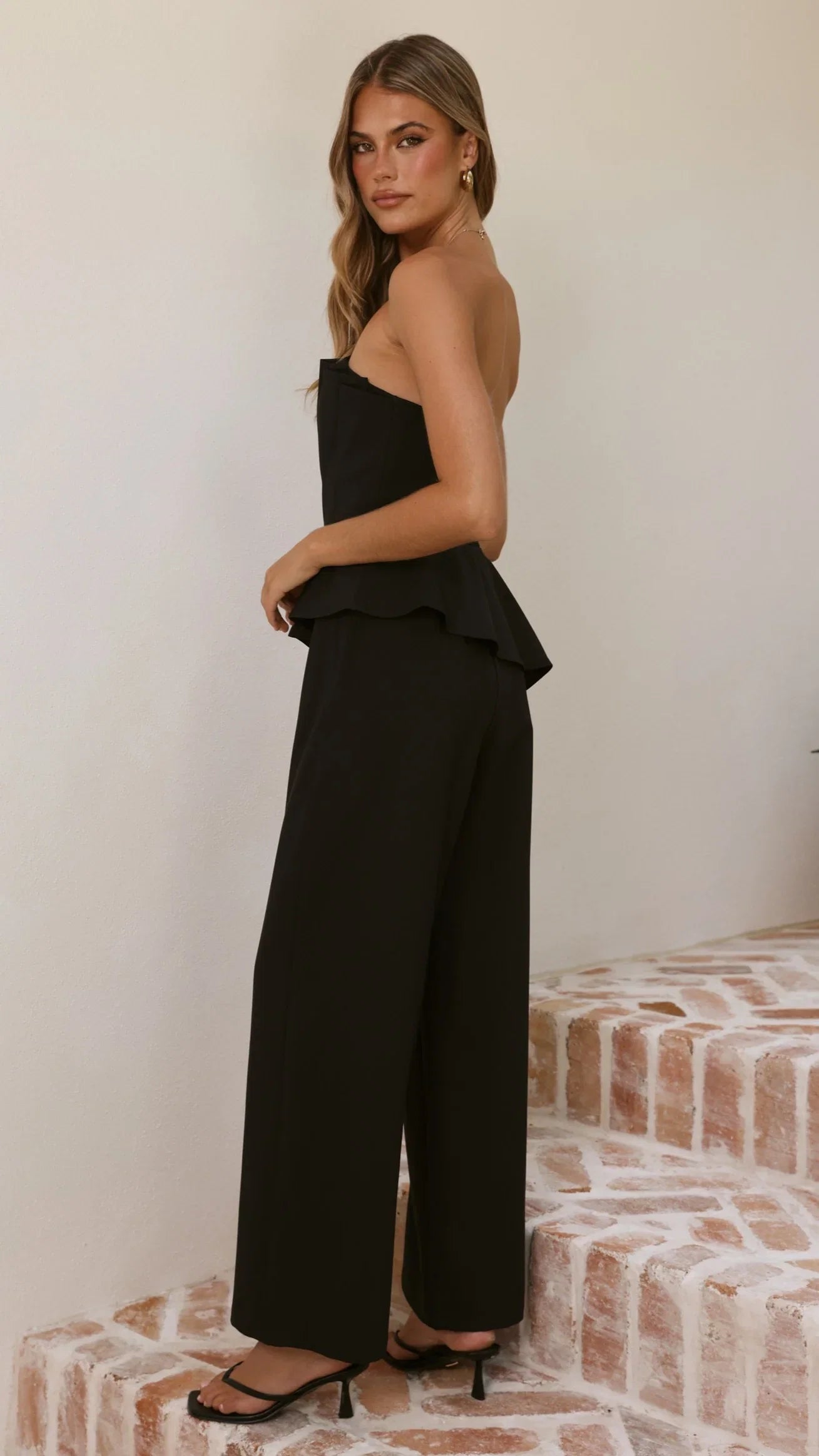 Javana Asymmetrical Top and Pants Set Black