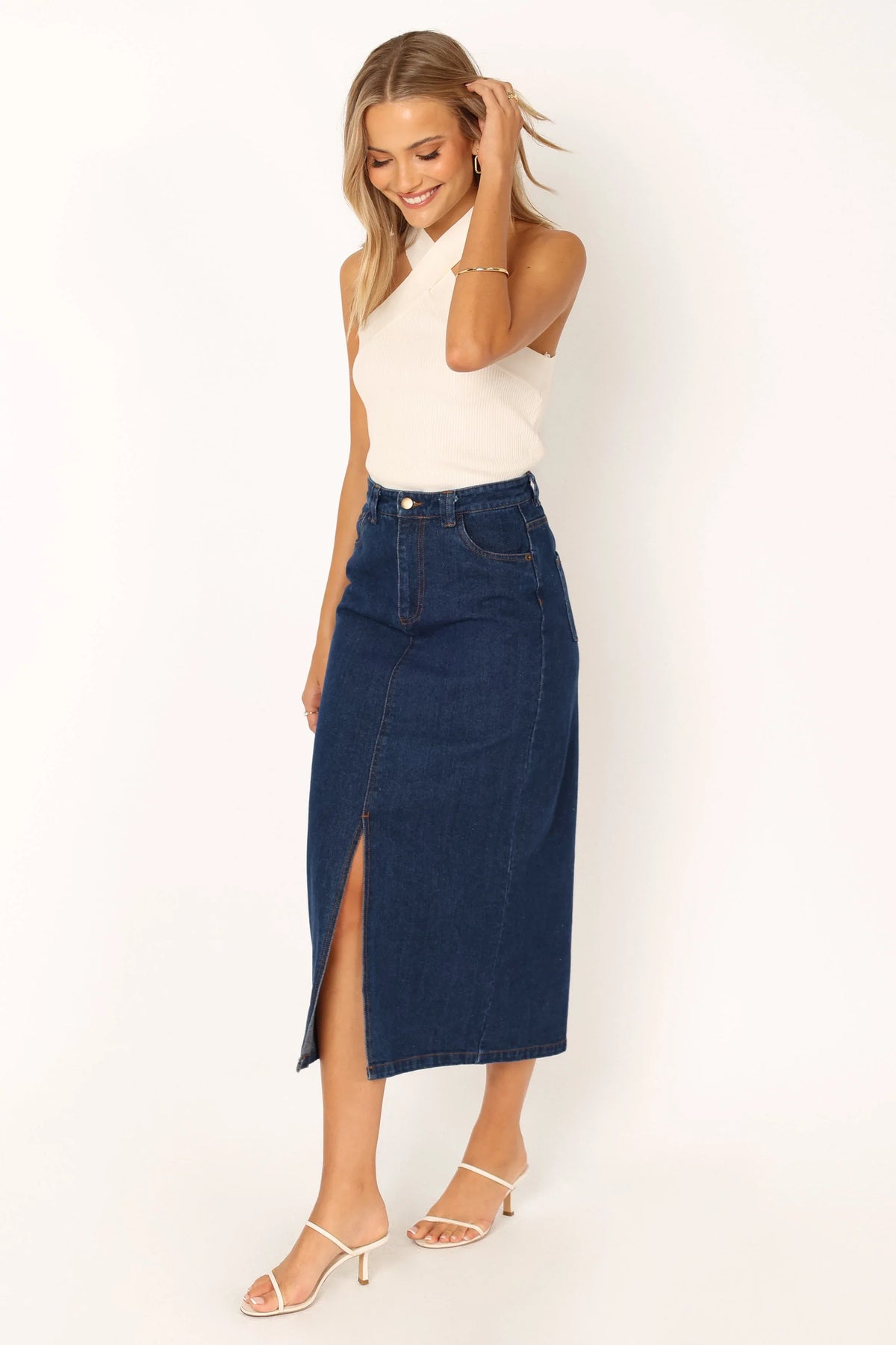 Rana Denim Midi Skirt Dark Denim