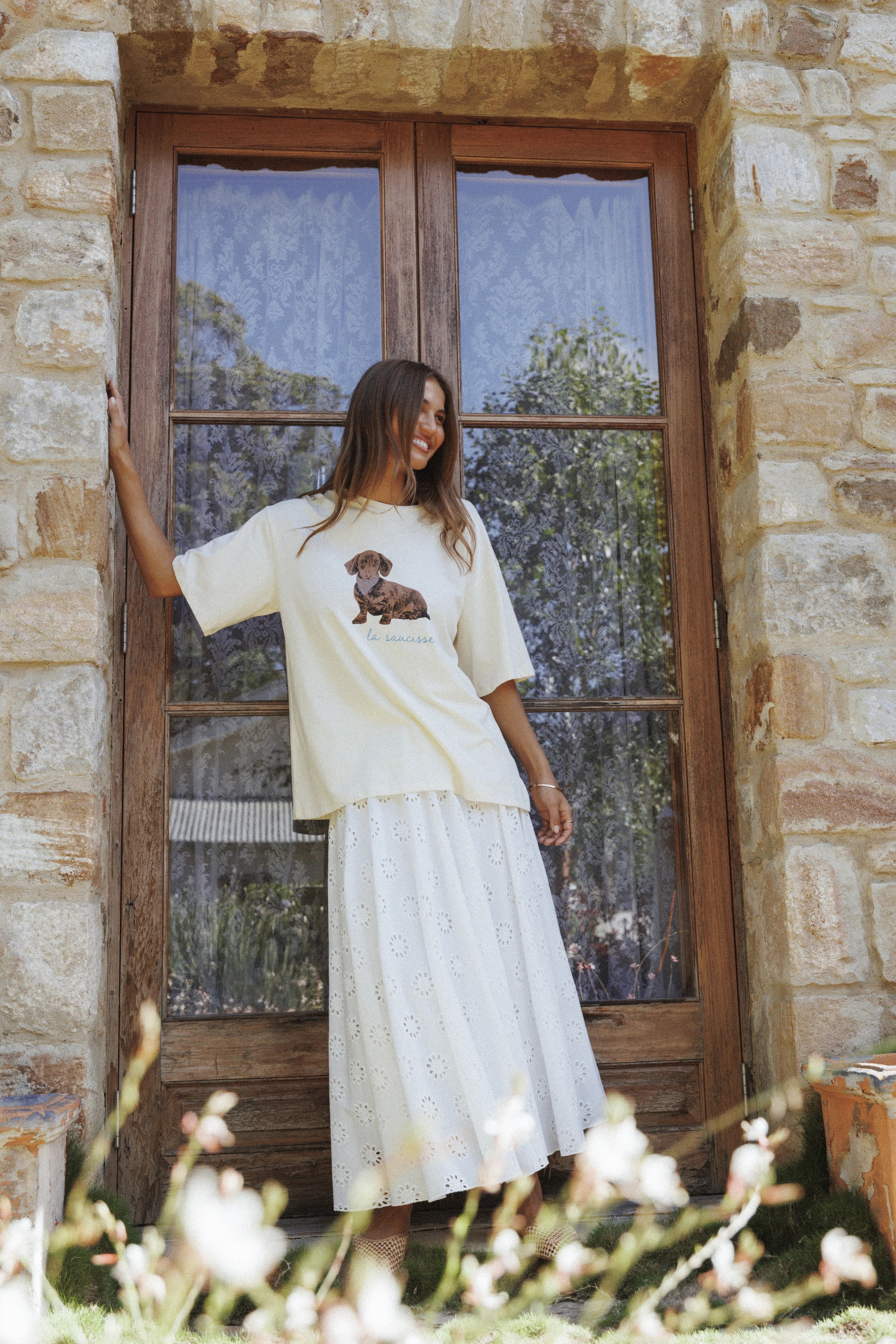 Varia Eyelet Maxi Skirt White