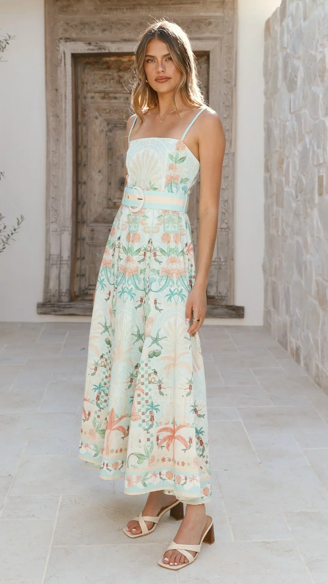 Nellie Midi Dress Aqua Aurora Print
