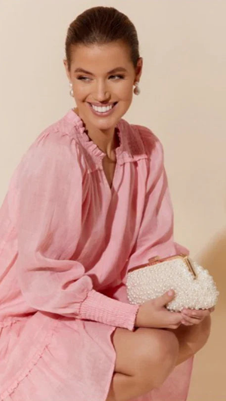 Norma Jean Faux Pearl Clutch Cream Gold