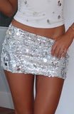 Midnight Lover Sequin Mini Skirt Silver