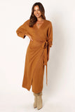Nova Wrap Knit Midi Dress Camel