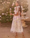 Falling Petals Floral Applique Midi Dress