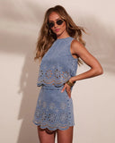 Kimberlin Denim Floral Eyelet Tank Top