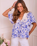 Ulla Floral Contrast Bib Button Down Top