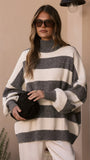 Harita Knitted Sweater Grey Cream Stripe