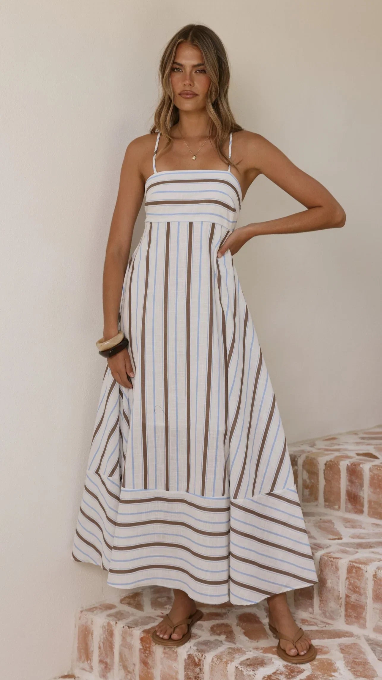 Marcel Maxi Dress Choc Blue Stripe