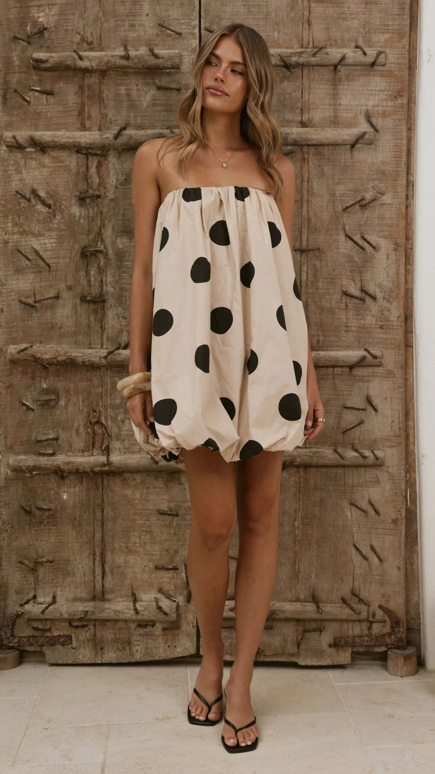 Everly Strapless Mini Dress Oat Black Polka