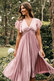 Nova Flutter Sleeve Midi Dress Dusty Rose