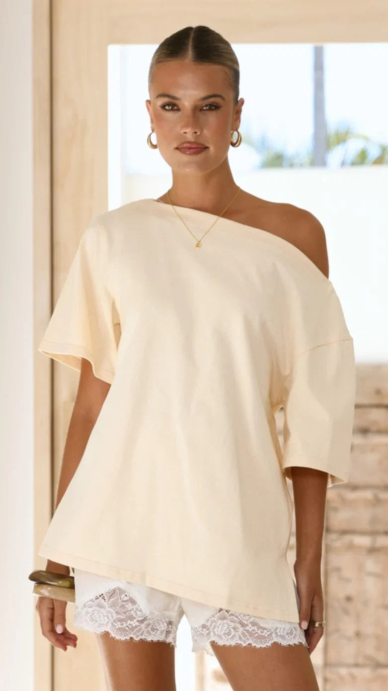Pia One Shoulder Oversize Tee Yellow