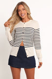Gavi Button Front Striped Cardigan Off White Navy