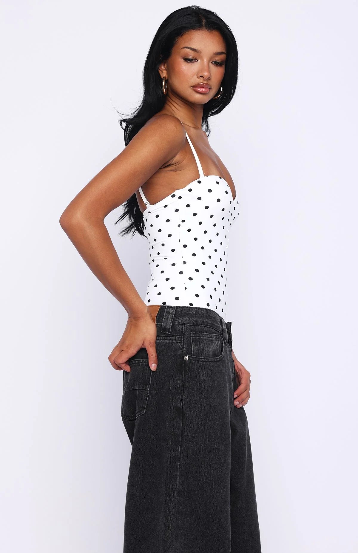 Stuck To You Bodysuit White Black Polka Dot