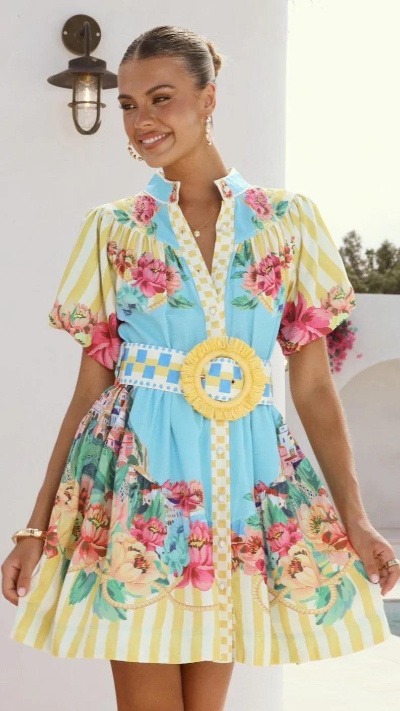 Talisha Mini Dress Positano Blue
