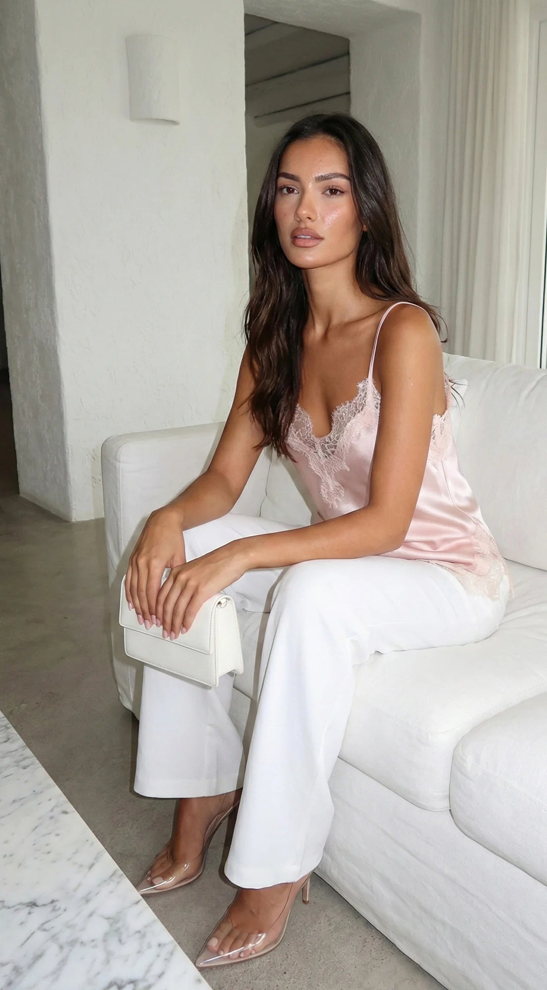 Vienna Lace Satin Cami Pink