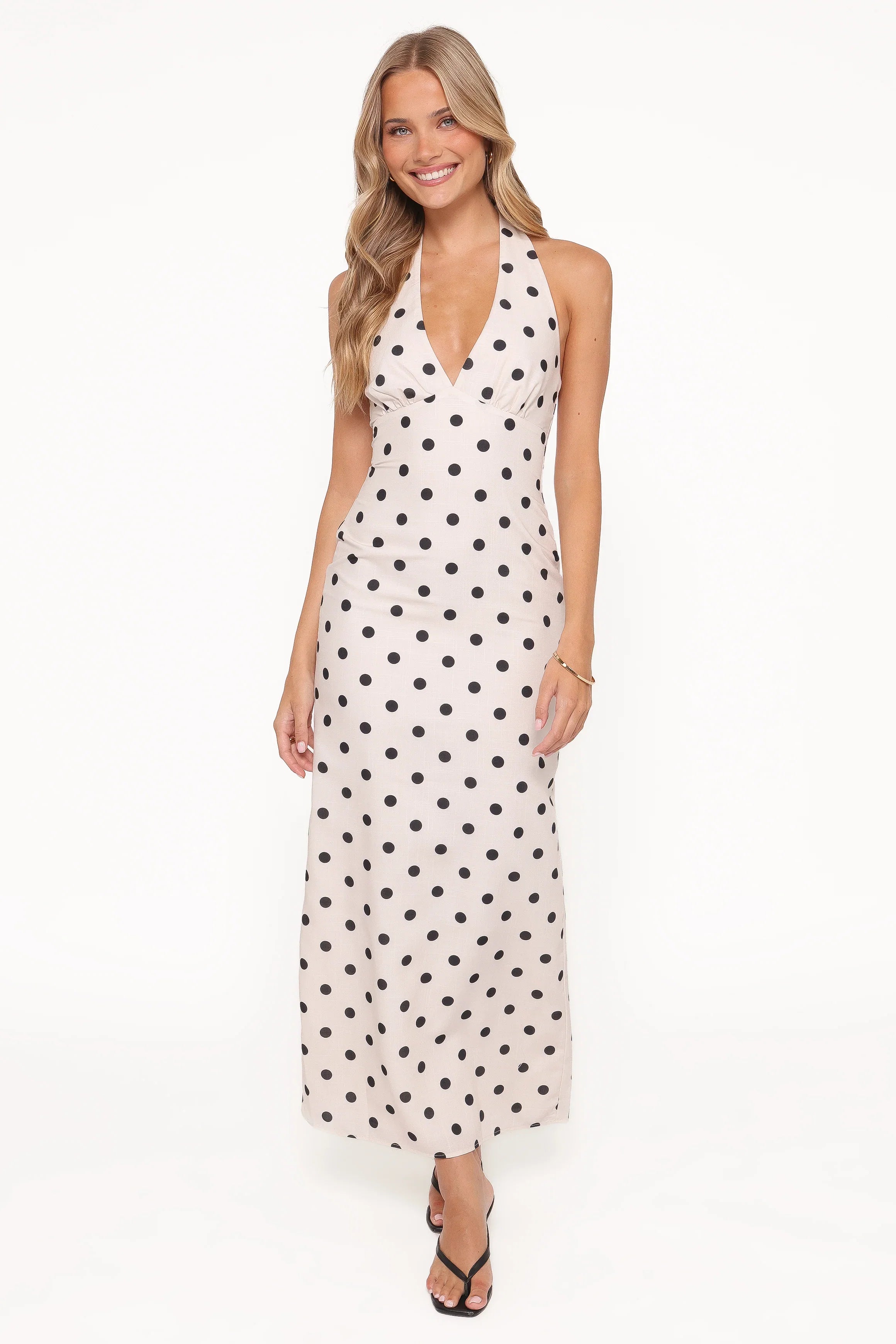 Adora Halterneck Maxi Dress White Polka Dot
