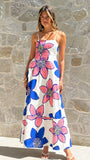 Norah Eyelet Maxi Dress Botanic Blue Pink Print