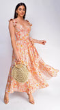 Valeria Corset Ruffle Midi Dress Sunset Floral