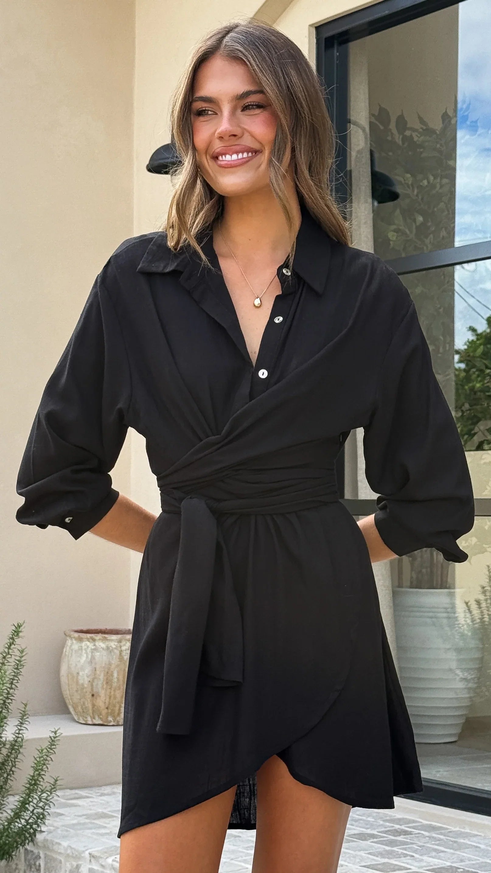 Zaida Shirt Mini Dress Black