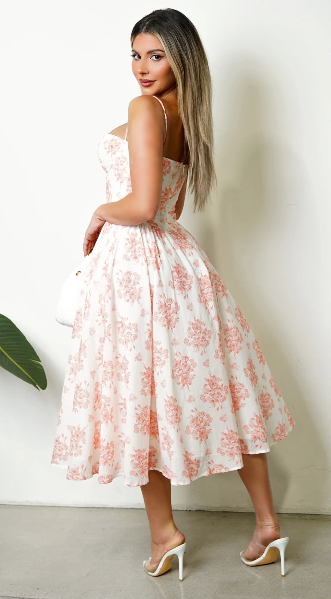 Knox Floral Flare Midi Dress White Orange