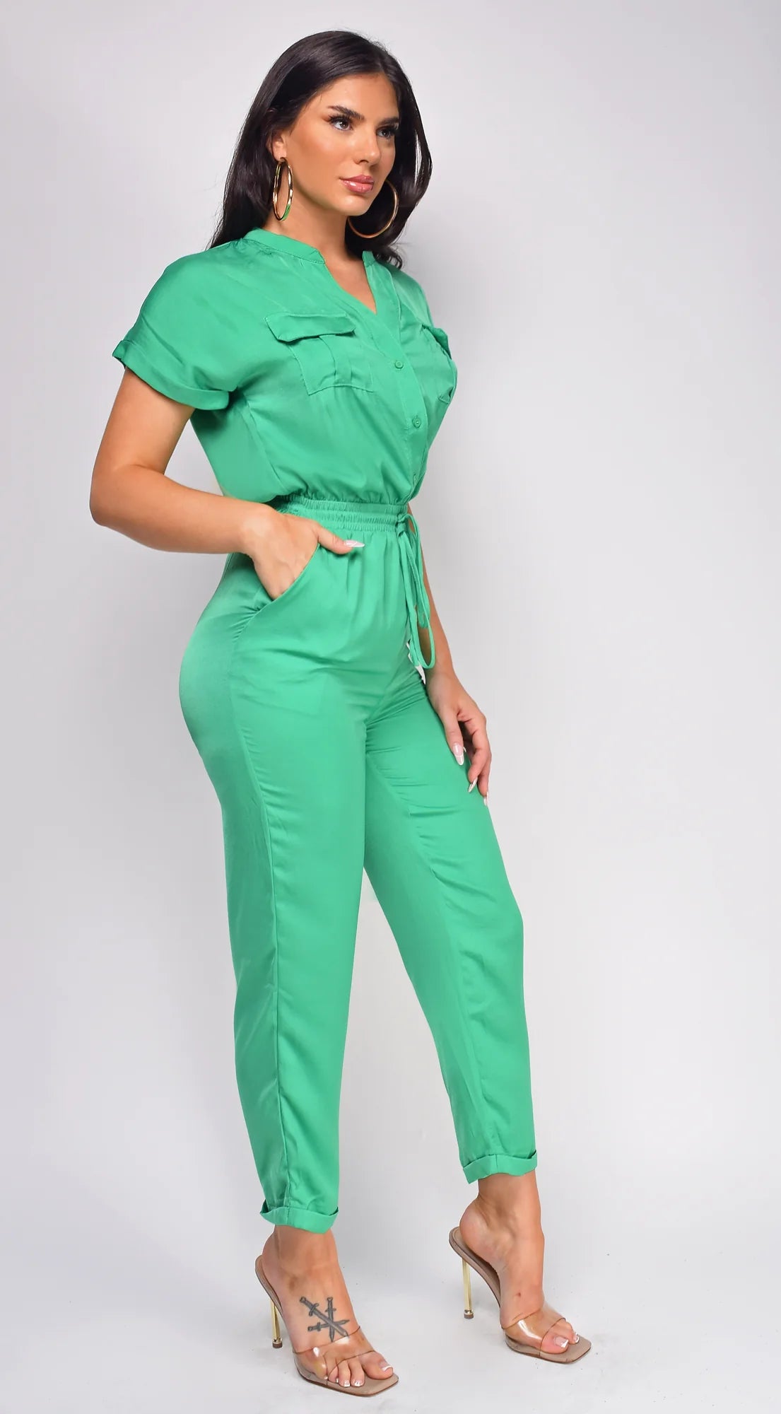 Darya Button Up Jumpsuit Green