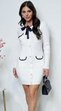 Maeve Contrast Ribbed Rhinestone Sweater Mini Dress Cream